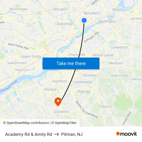 Academy Rd & Amity Rd to Pitman, NJ map