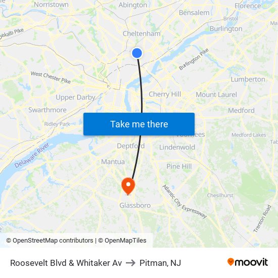Roosevelt Blvd & Whitaker Av to Pitman, NJ map