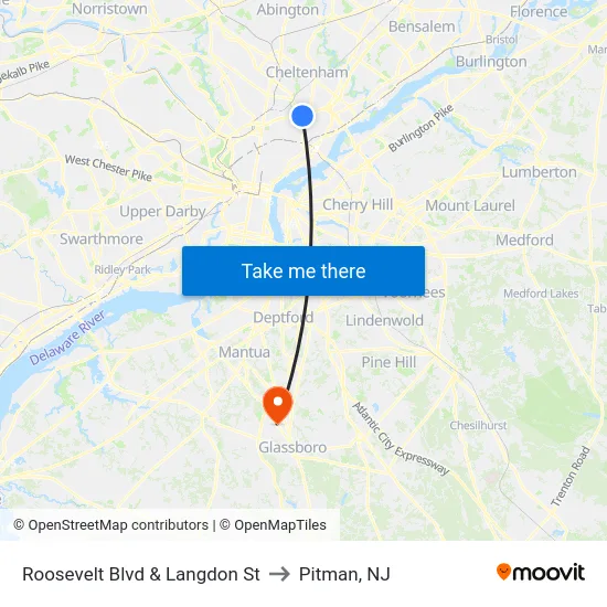 Roosevelt Blvd & Langdon St to Pitman, NJ map