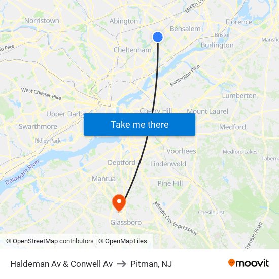 Haldeman Av & Conwell Av to Pitman, NJ map