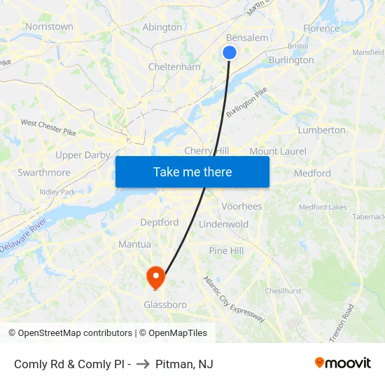 Comly Rd & Comly Pl - to Pitman, NJ map