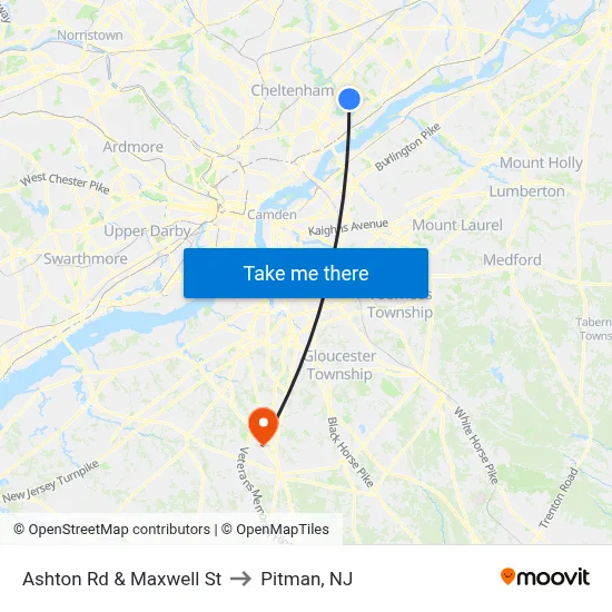 Ashton Rd & Maxwell St to Pitman, NJ map