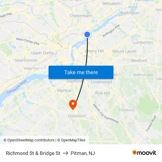 Richmond St & Bridge St to Pitman, NJ map