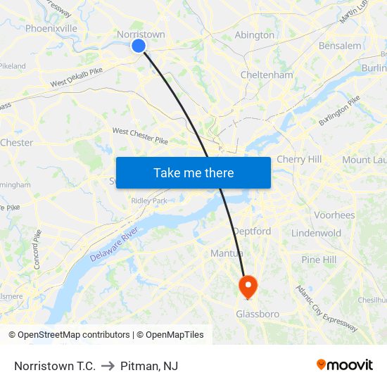 Norristown T.C. to Pitman, NJ map