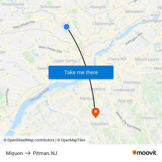 Miquon to Pitman, NJ map