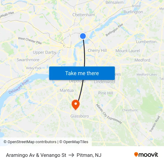 Aramingo Av & Venango St to Pitman, NJ map