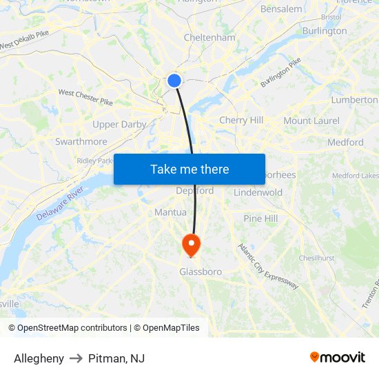 Allegheny to Pitman, NJ map