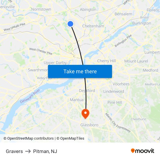 Gravers to Pitman, NJ map