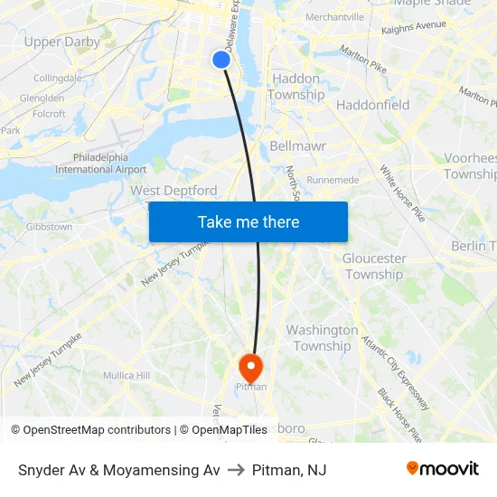 Snyder Av & Moyamensing Av to Pitman, NJ map