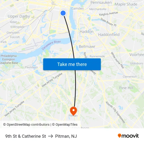 9th St & Catherine St to Pitman, NJ map
