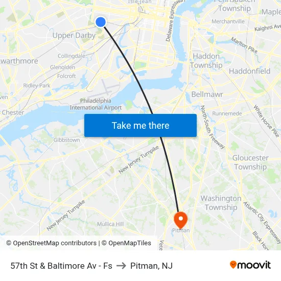 57th St & Baltimore Av - Fs to Pitman, NJ map