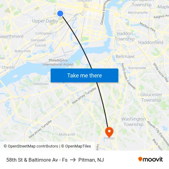 58th St & Baltimore Av - Fs to Pitman, NJ map