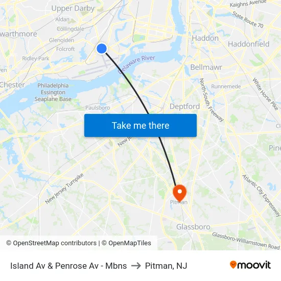 Island Av & Penrose Av - Mbns to Pitman, NJ map