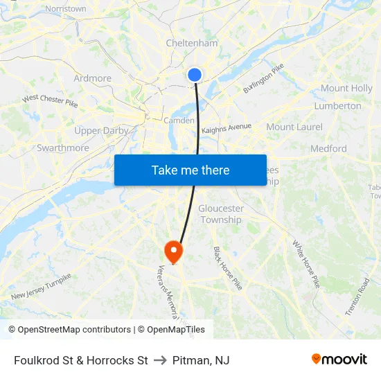 Foulkrod St & Horrocks St to Pitman, NJ map