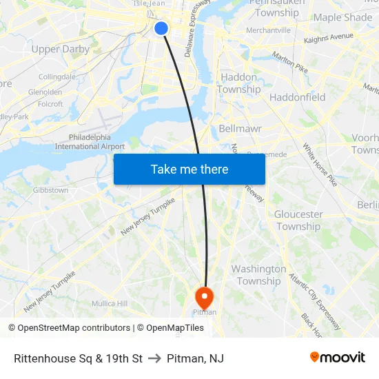 Rittenhouse Sq & 19th St to Pitman, NJ map