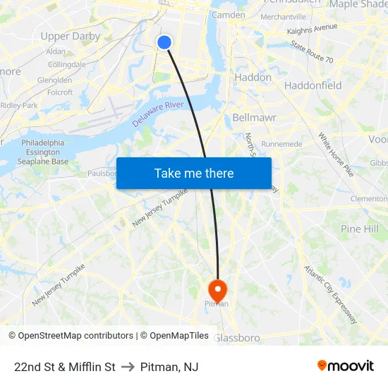 22nd St & Mifflin St to Pitman, NJ map