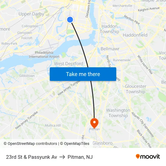 23rd St & Passyunk Av to Pitman, NJ map