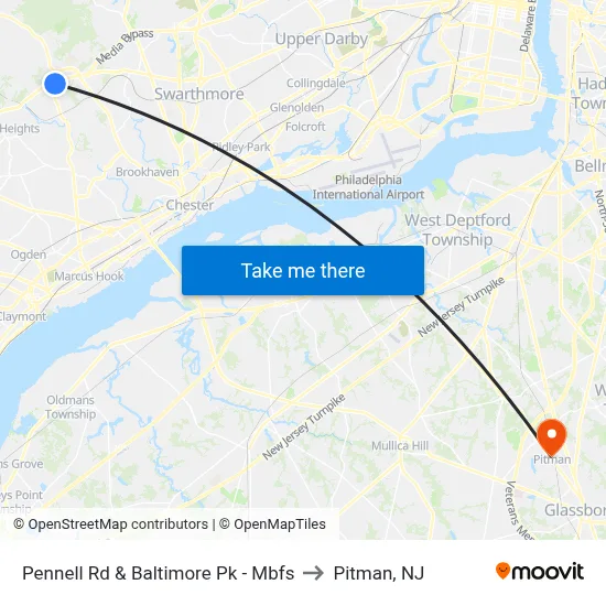 Pennell Rd & Baltimore Pk - Mbfs to Pitman, NJ map