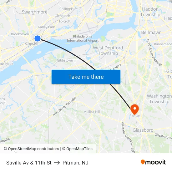 Saville Av & 11th St to Pitman, NJ map
