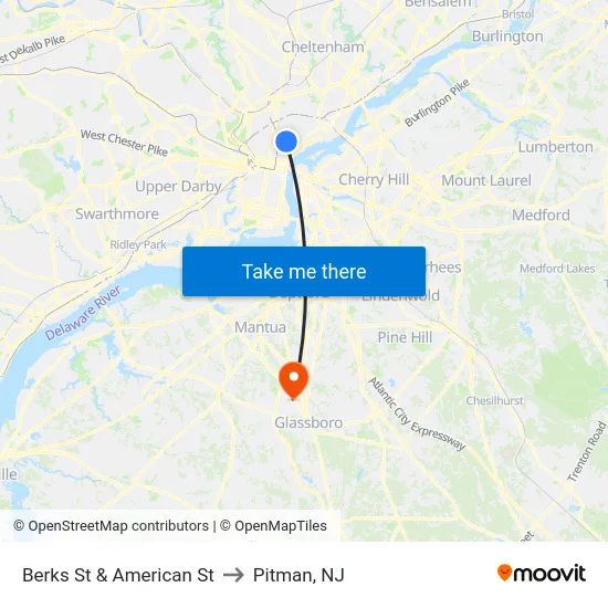 Berks St & American St to Pitman, NJ map
