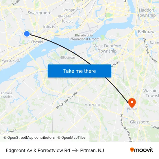 Edgmont Av & Forrestview Rd to Pitman, NJ map