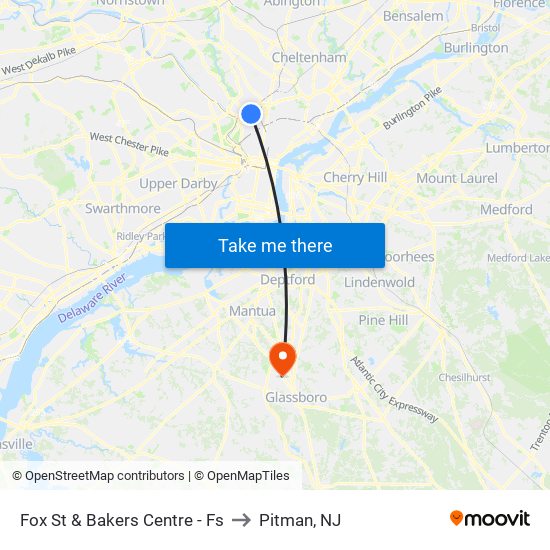 Fox St & Bakers Centre - Fs to Pitman, NJ map