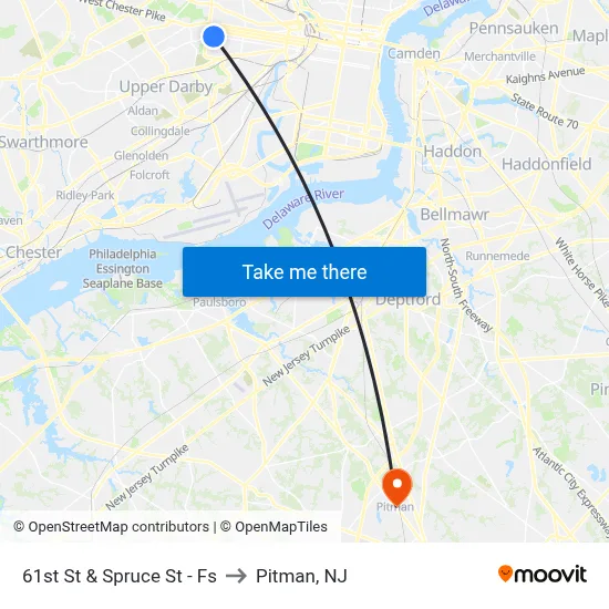 61st St & Spruce St - Fs to Pitman, NJ map