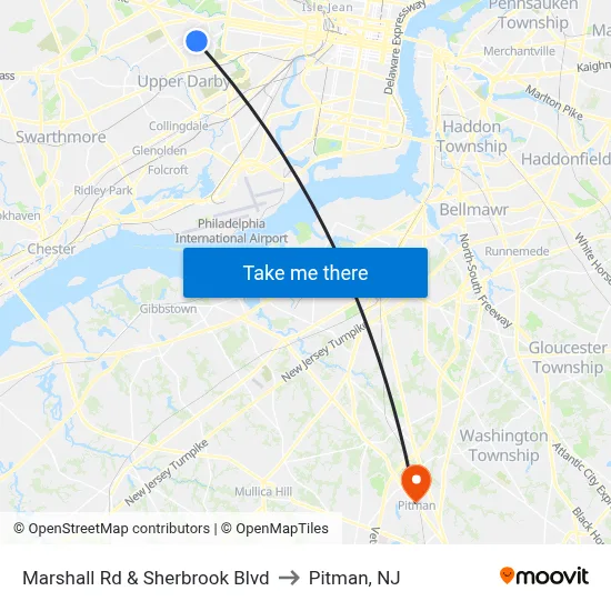 Marshall Rd & Sherbrook Blvd to Pitman, NJ map