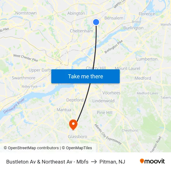 Bustleton Av & Northeast Av - Mbfs to Pitman, NJ map