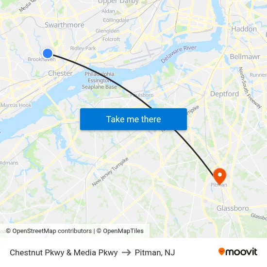 Chestnut Pkwy & Media Pkwy to Pitman, NJ map