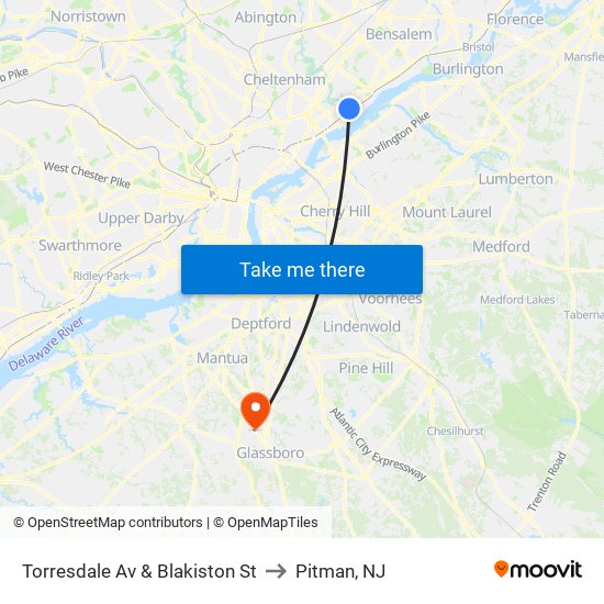 Torresdale Av & Blakiston St to Pitman, NJ map