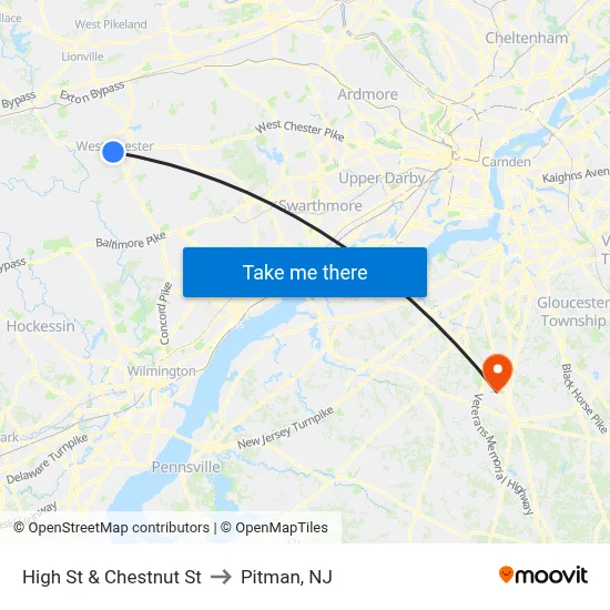 High St & Chestnut St to Pitman, NJ map