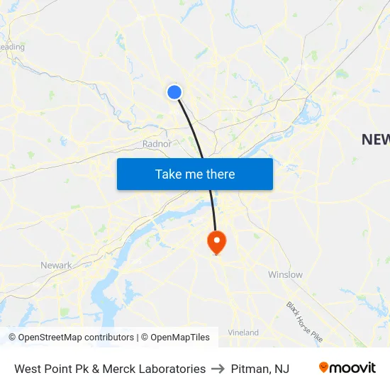 West Point Pk & Merck Laboratories to Pitman, NJ map