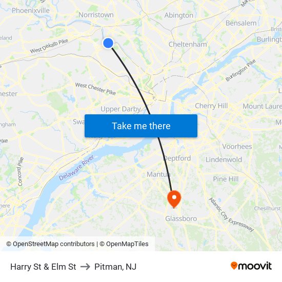 Harry St & Elm St to Pitman, NJ map