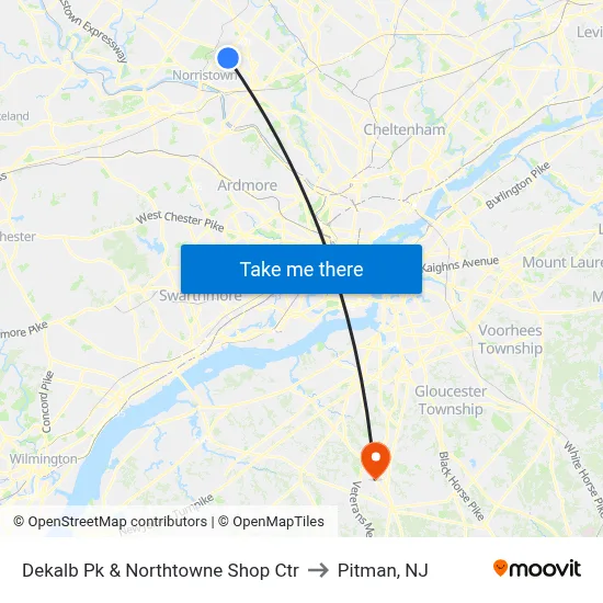 Dekalb Pk & Northtowne Shop Ctr to Pitman, NJ map