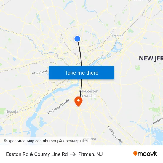 Easton Rd & County Line Rd to Pitman, NJ map