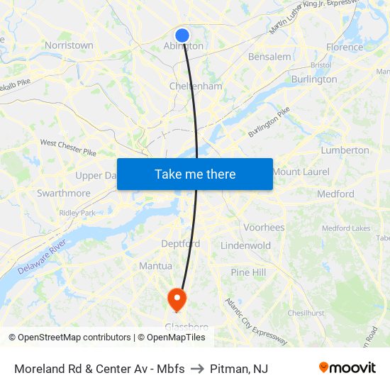 Moreland Rd & Center Av - Mbfs to Pitman, NJ map