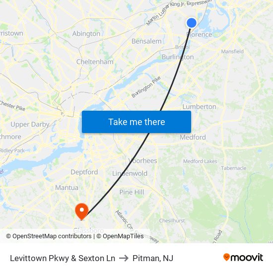 Levittown Pkwy & Sexton Ln to Pitman, NJ map