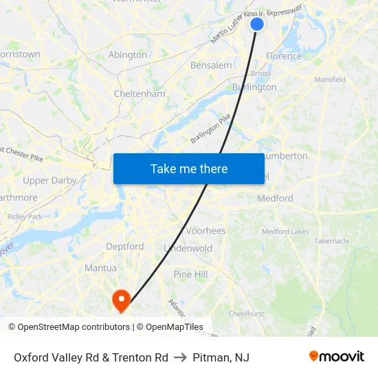 Oxford Valley Rd & Trenton Rd to Pitman, NJ map