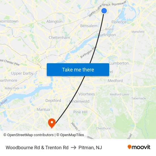 Woodbourne Rd & Trenton Rd to Pitman, NJ map