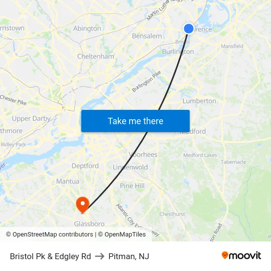 Bristol Pk & Edgley Rd to Pitman, NJ map