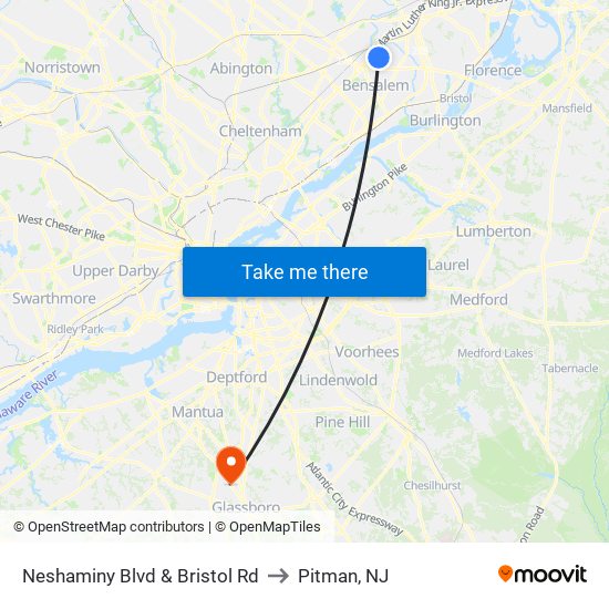 Neshaminy Blvd & Bristol Rd to Pitman, NJ map