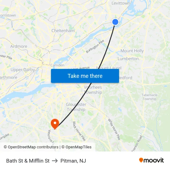 Bath St & Mifflin St to Pitman, NJ map