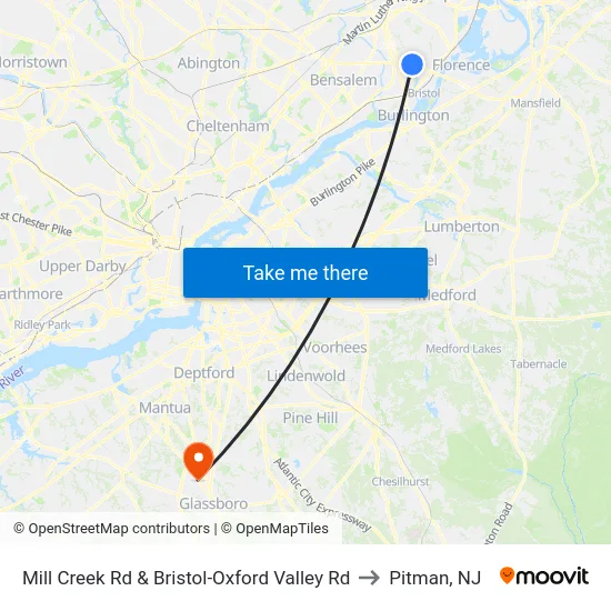 Mill Creek Rd & Bristol-Oxford Valley Rd to Pitman, NJ map