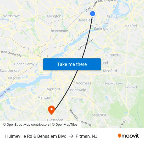 Hulmeville Rd & Bensalem Blvd to Pitman, NJ map