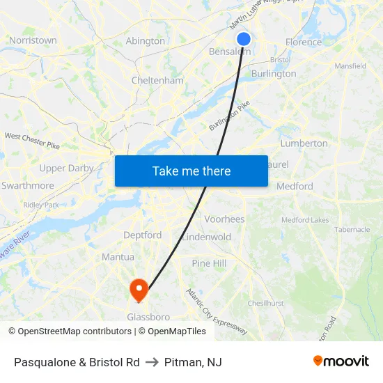 Pasqualone & Bristol Rd to Pitman, NJ map