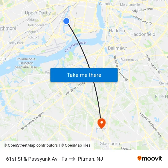 61st St & Passyunk Av - Fs to Pitman, NJ map