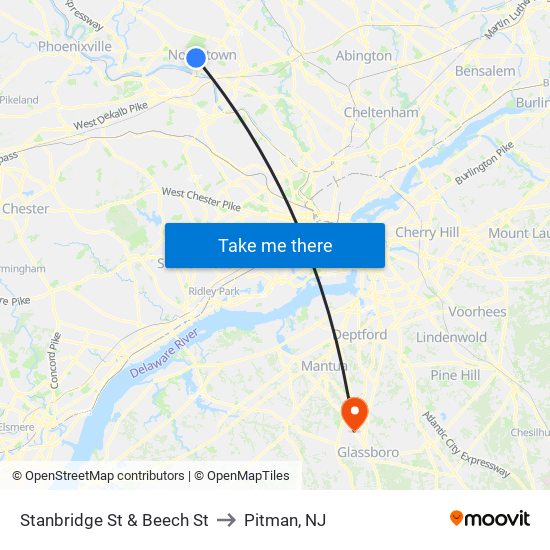 Stanbridge St & Beech St to Pitman, NJ map