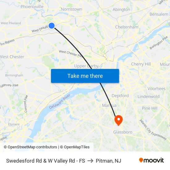 Swedesford Rd & W Valley Rd - FS to Pitman, NJ map