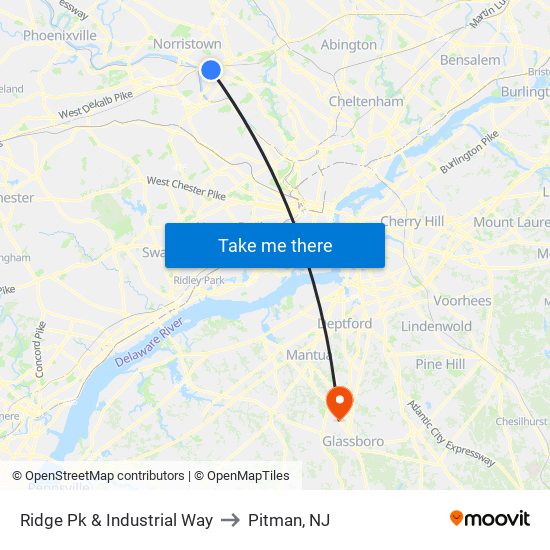 Ridge Pk & Industrial Way to Pitman, NJ map